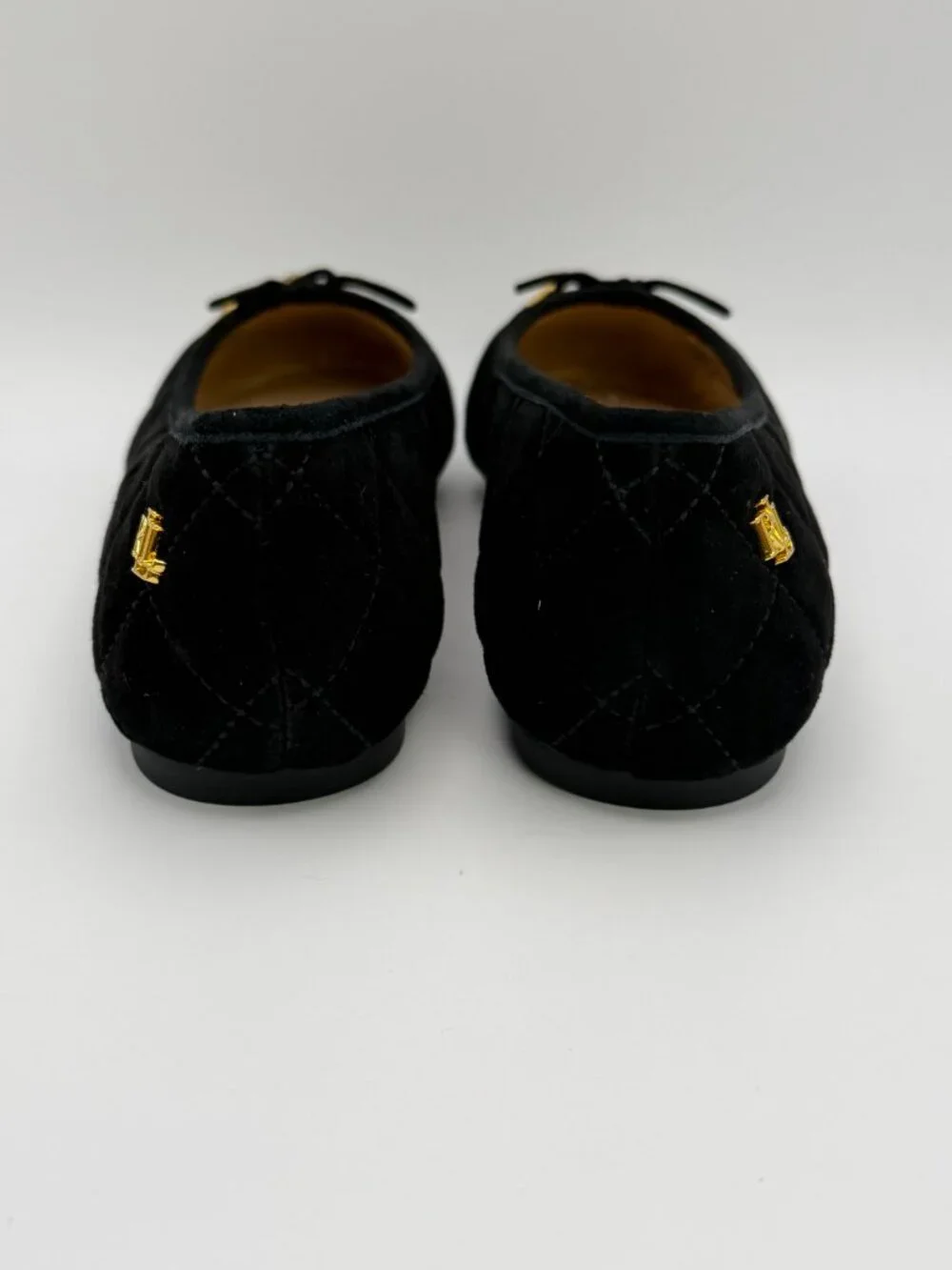 Lauren Ralph Lauren Jayna Women's Black Velvet Quilted Ballet Flats Bow US 5.5 B